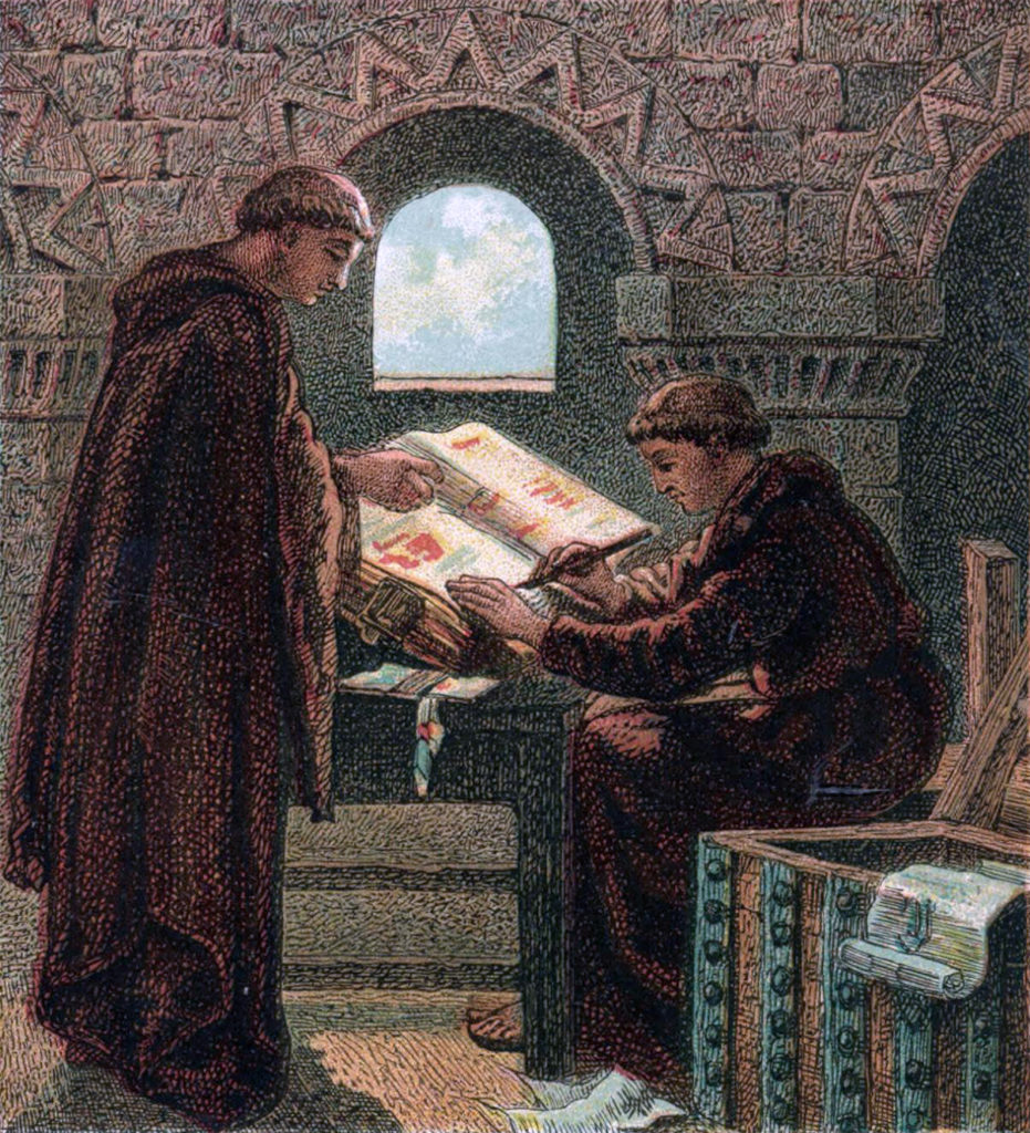 Painting of monks creating the Domesday Book, by Joseph Martin Kronheim, 1810-96