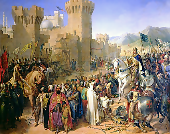 Acre surrenders to King Philippe in a painting which ignores Richard's pivotal role in the victory.