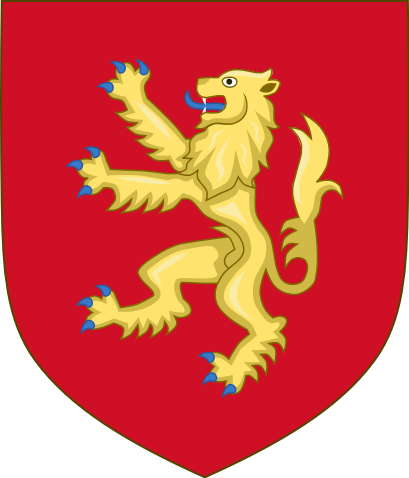 The shield of Henry Plantagenet: a single rampant lion on a field of red.