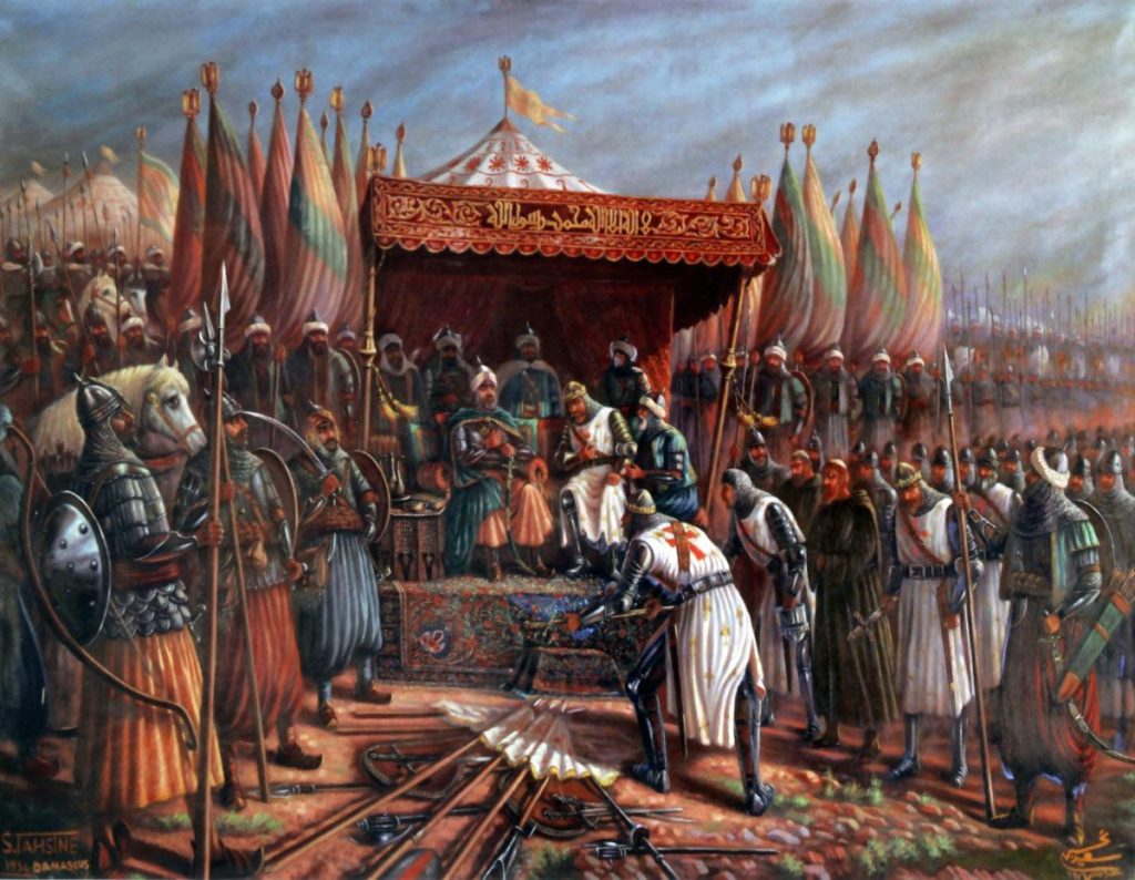 Guy de Lusignan surrenders to Saladin after battle of Hattin in 1187 (Said Tahsine, 1954)