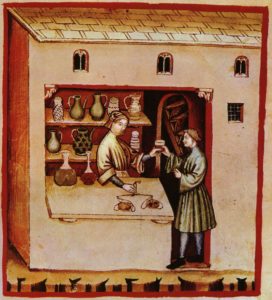 Medieval illustration of an apothecary's shop