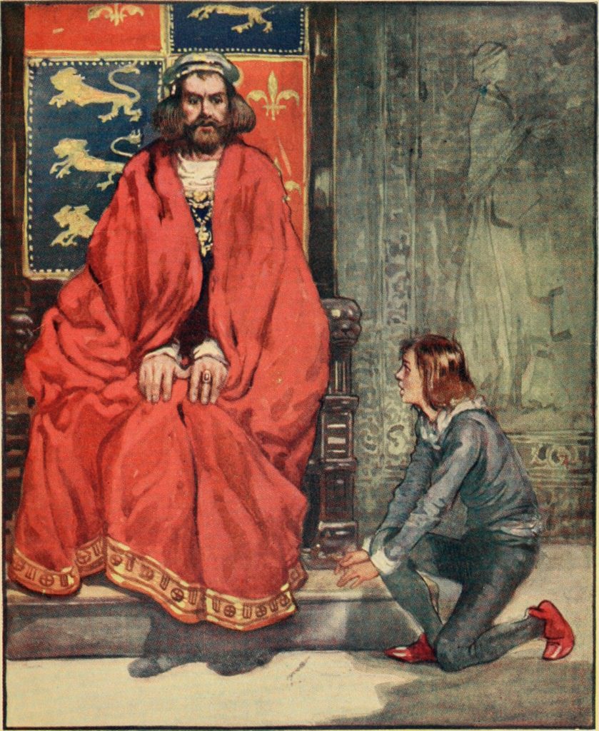 Illustration from "An Island Story: A Child's History of England" 1906 showing a boy telling King Henry I that his son is dead