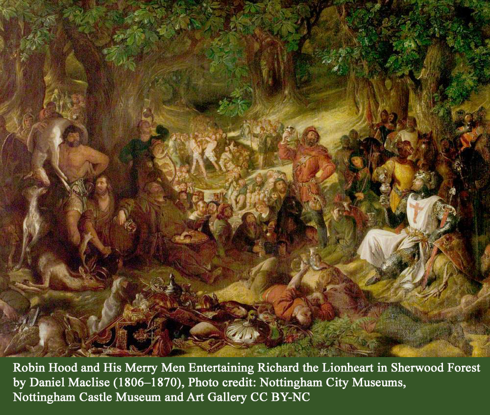 Robin Hood and His Merry Men Entertaining Richard the Lionheart in Sherwood Forest Painting by Daniel Maclise (1806–1870)